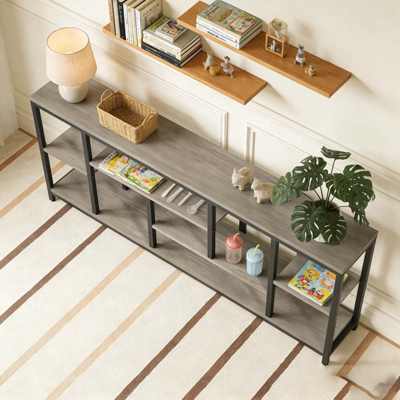 Entryway Sofa Table with Storage Shelves, Gray & Black