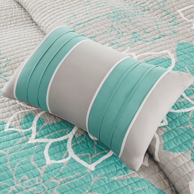 Très grand / très courtepointe très grand - 6 pièces Imprimé en coton avec coussins décoratifs réversibles à motif floral tropical , Envers uni, literie douce et confortable