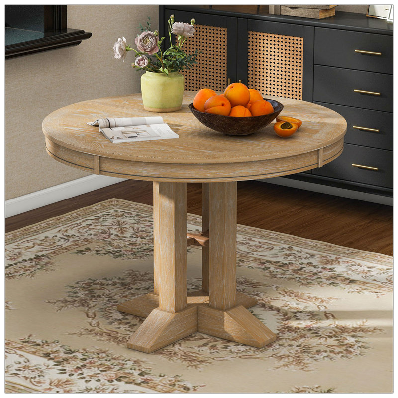 Table de salle à manger extensible Farmhouse Table ronde pour cuisine, salle à manger (bois naturel délavé)