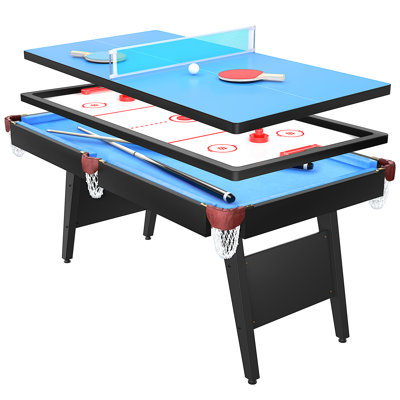3 in 1 Billiard Table, 65.75" Multi Game Table Includes Billiard Accessories and Tennis Paddles