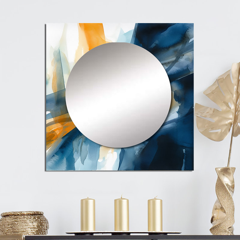 Hohenwald - Blue and Gold Fusion VII Fractals Large Square Mirror Wall Decor For Bedroom, 23" x 23"