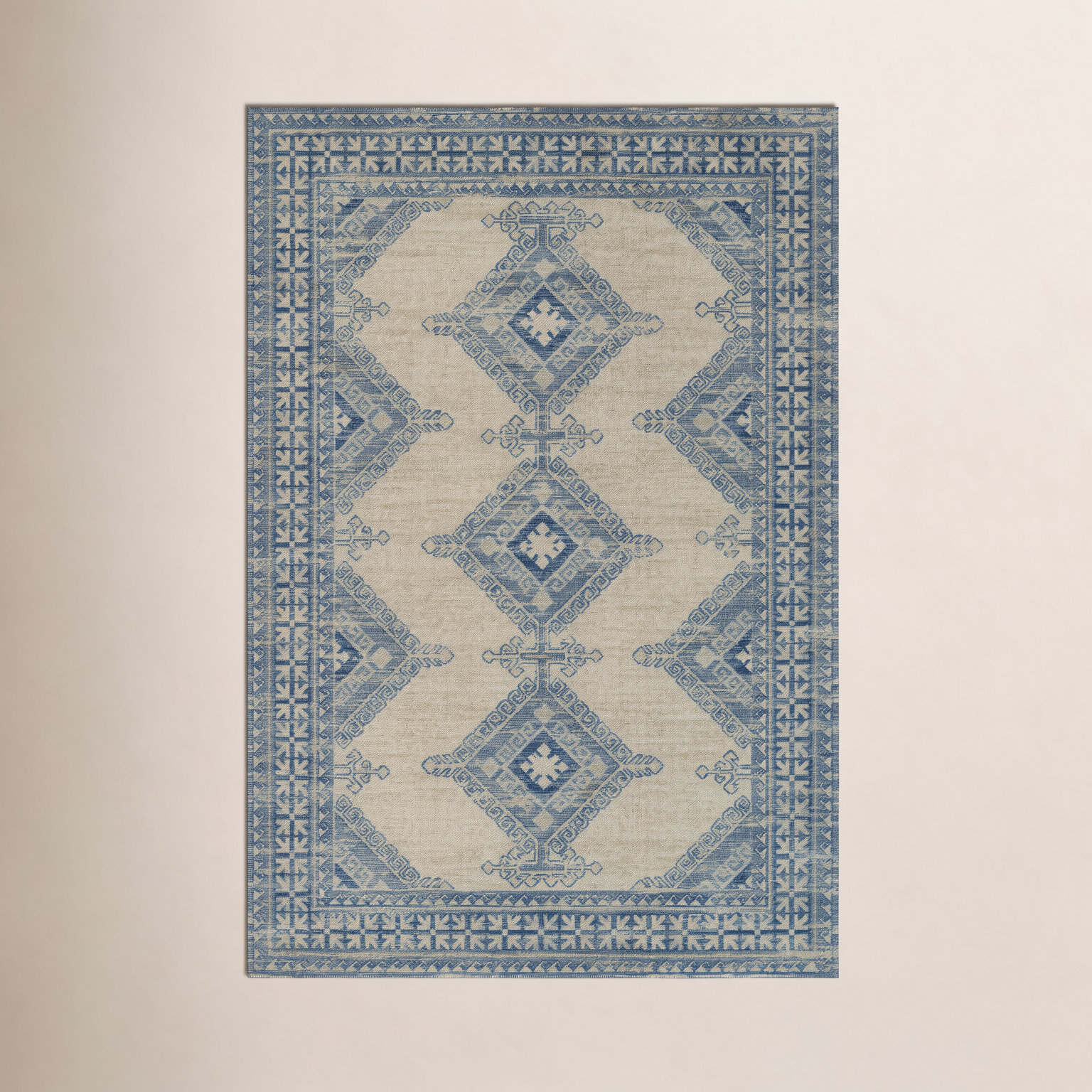 Aldona Blue Ivory Oriental Rug, Rectangle 5'3" x 7'6"