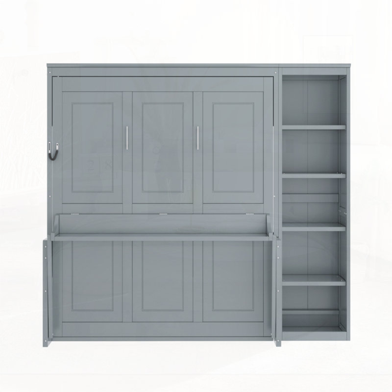 Lit escamotable avec bureau et bibliothèque Murphy, Gray, Full