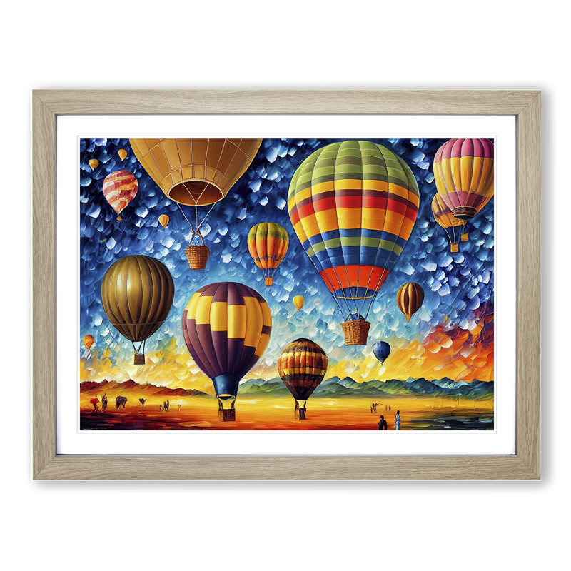 Colourful Hot Air Balloons Vol.4 - Print, 25cm H x 34cm W x 2cm D, Oak Framed