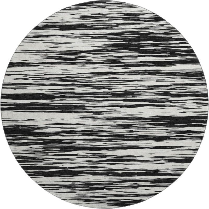 Premium Machine Washable Prisco Black Rug, Round 8'