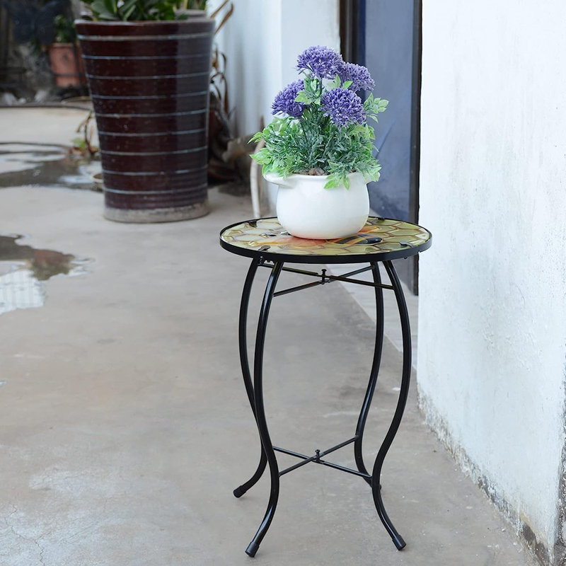 Petite table d'appoint ronde de style patio avec motif guêpe, table de bout intérieure et extérieure pour la cour, le jardin, le salon, le bistro, le balcon ou la pelouse