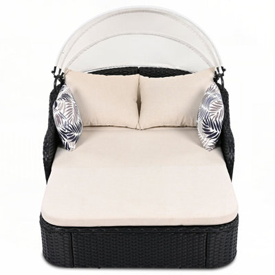 2-Piece Outdoor Rattan Sunbed Daybed with Adjustable Canopy