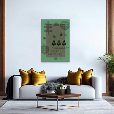 Reproduction d'art mural rétro de sapins de Noël vert abstrait et minimaliste moderne