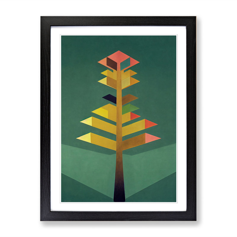Tree Geometric - Single Picture Frame Print, Black, 64cm H x 46cm W x 2cm D