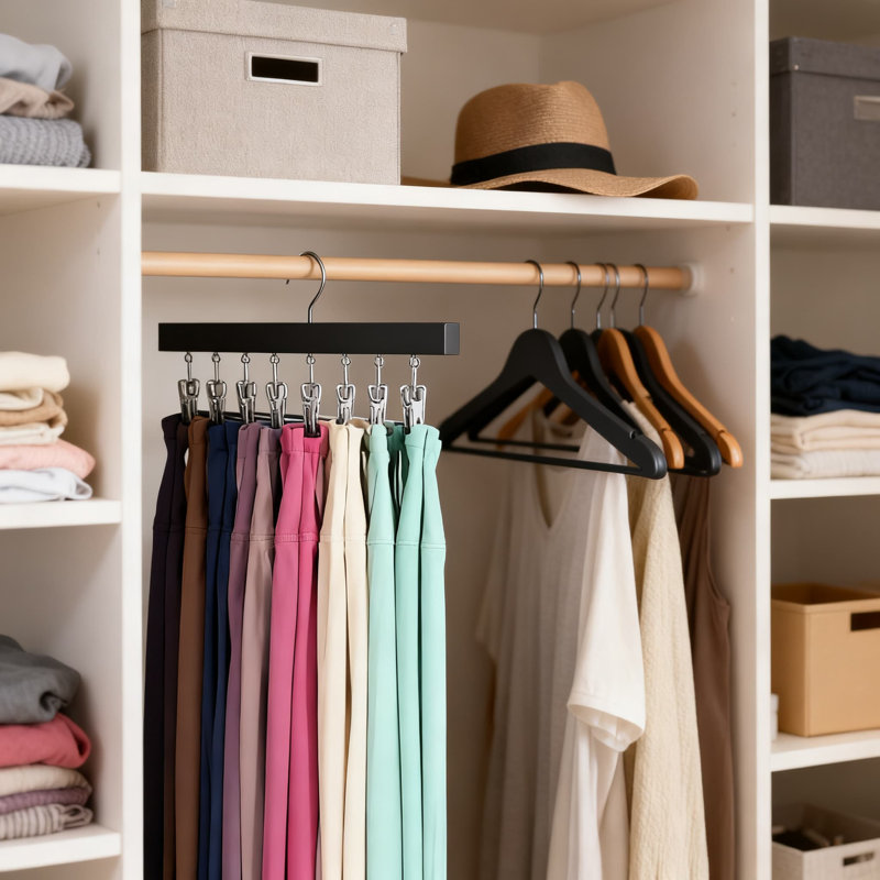 Space-Saving Rotating Closet Organizer Hangers With Anti-Slip Clips For Leggings, Pants, Jeans, Hats, And More - Efficient Wardrobe Storage Solution