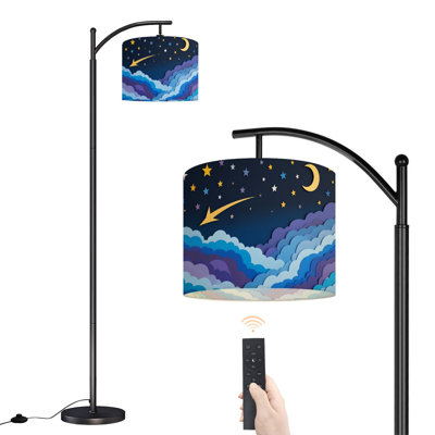 Arc Floor Lamp Whimsical Night Sky Paper Clouds Stars Crescent Moon Floor Lamps with Remote LED Lights Adjustable Lamp Shades Tall Standing Lamps for Reading Office Living Room