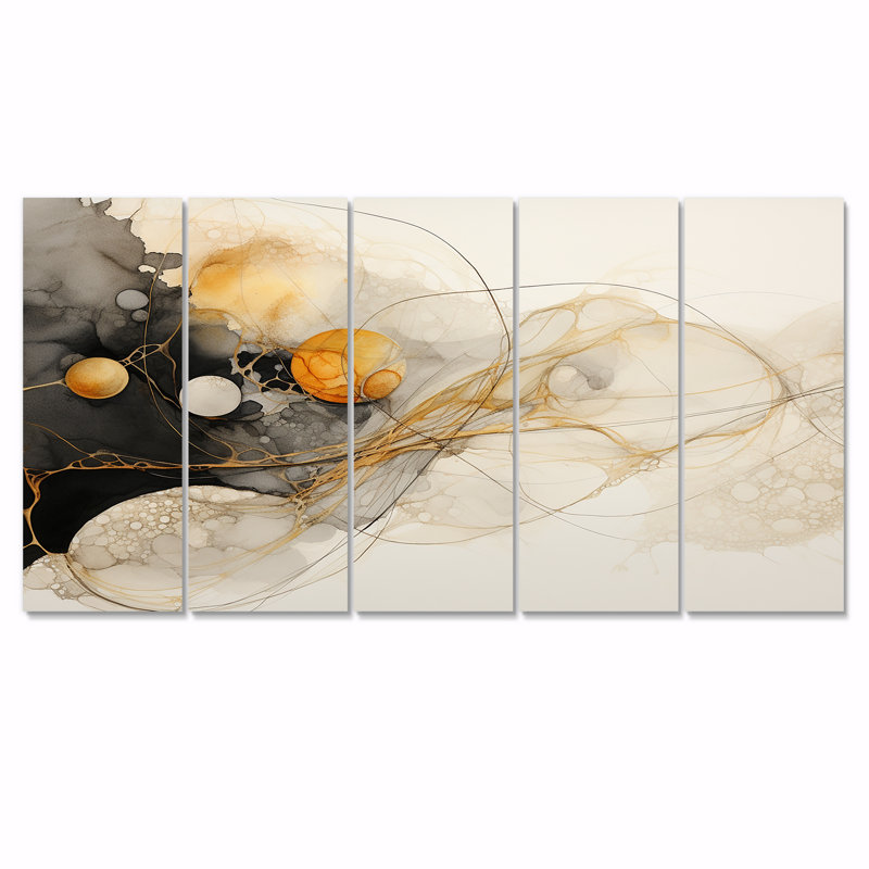 Maselli - Encre liquide, art mural abstrait, toile 5 pièces, H 32 po x l 80 po