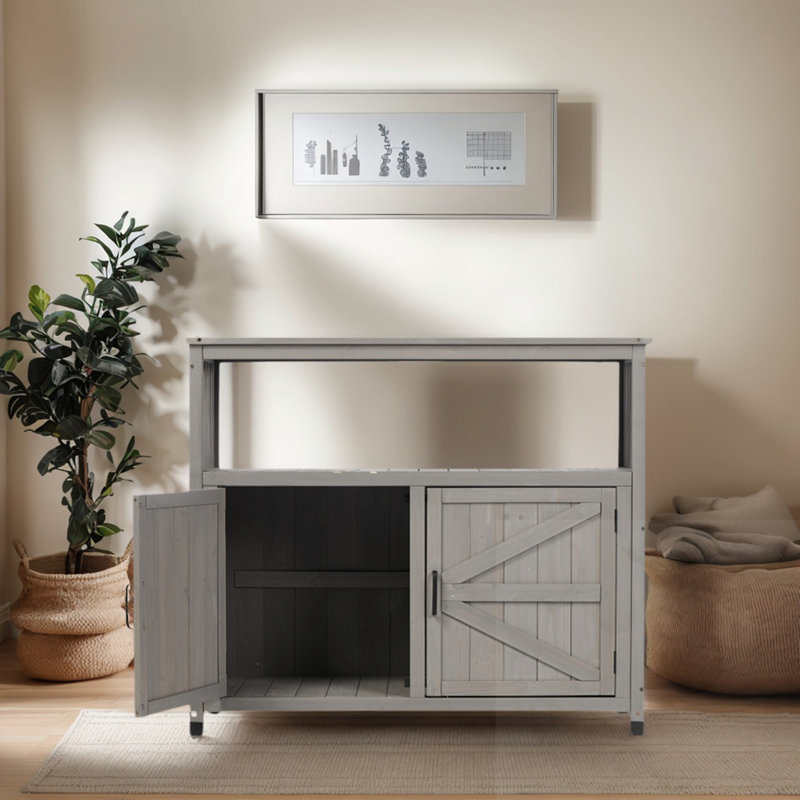 Ensemble de table de bar en bois avec armoire de rangement et tablette ouverte, Gray