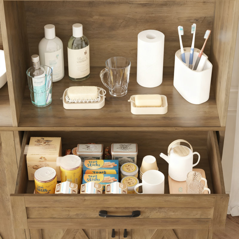 Armoire de salle de bain autoportante avec tiroir central 70,8 po Nechemya, Marron clair