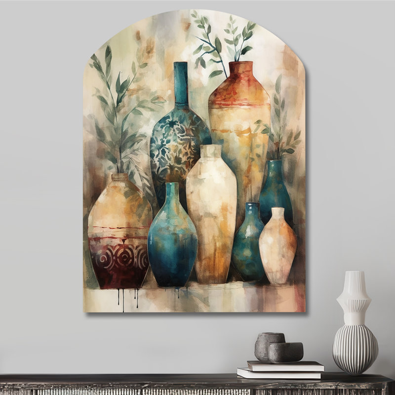 Décoration murale en métal vert et orange Boho Pottery I - Boho Pottery, H 34 po x l 25 po x P 1 po