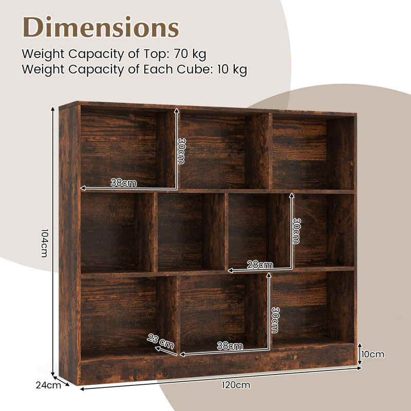 10-Cube Bookshelf Freestanding Storage Organizer With 2 Anti-Tipping Kits, Brown