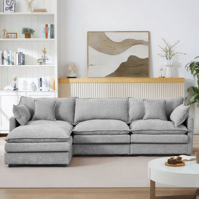 Modular Sectional Sofa With Movable Ottoman, DIY Configurable L-Shaped Couch For Living Room, Cloud-Like Comfort And Chenille Upholstery.