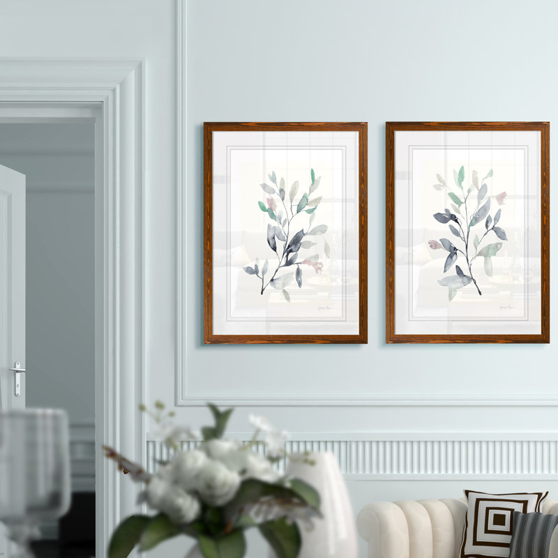 Water Branches I - ensemble de 2 reproductions, H 20 po x l 16 po x P 1,25 po, Impression encadrée avec passe-partout