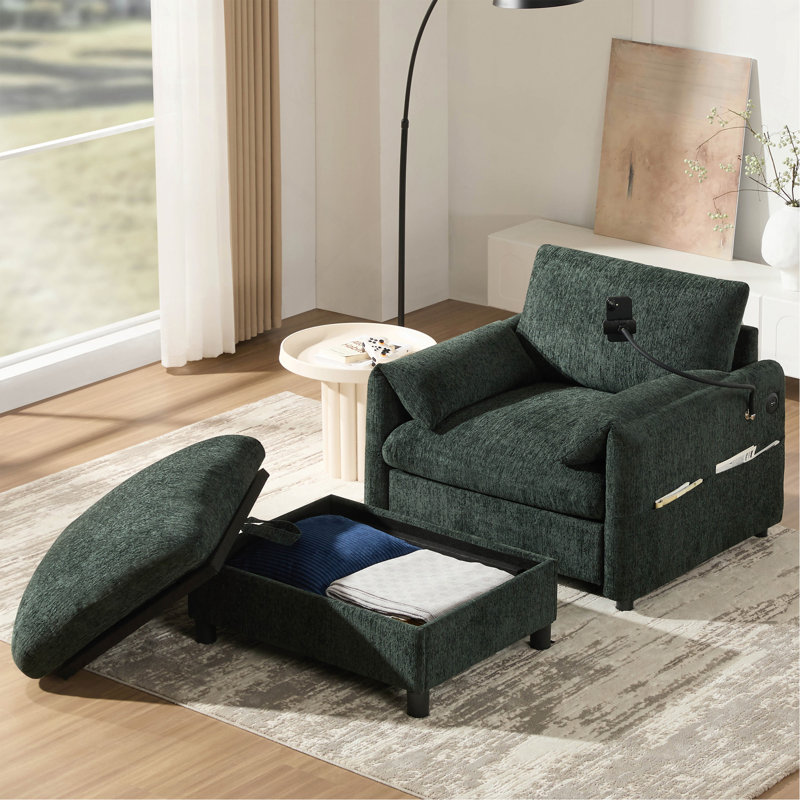 Canapé simple 38 po avec repose-pieds avec rangement, Vert