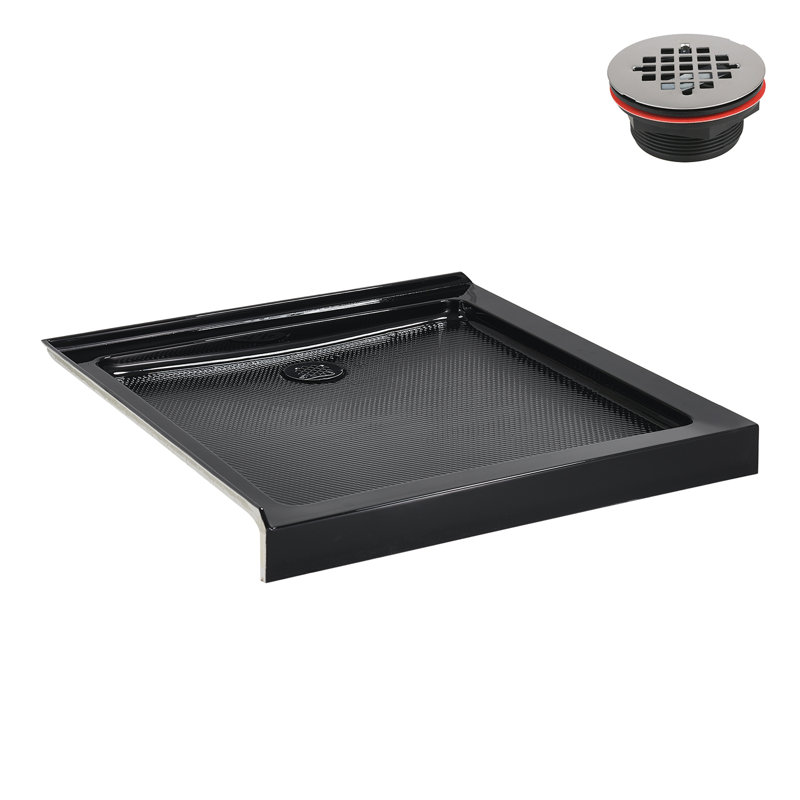 Glossy Black 36'' x 36'' Corner Acrylic Shower Base with Right Drain