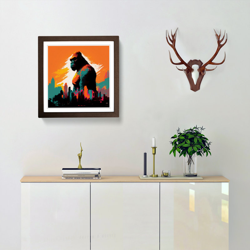 King Kong Color Field Painting - Single Picture Frame Print on Wood, Walnut