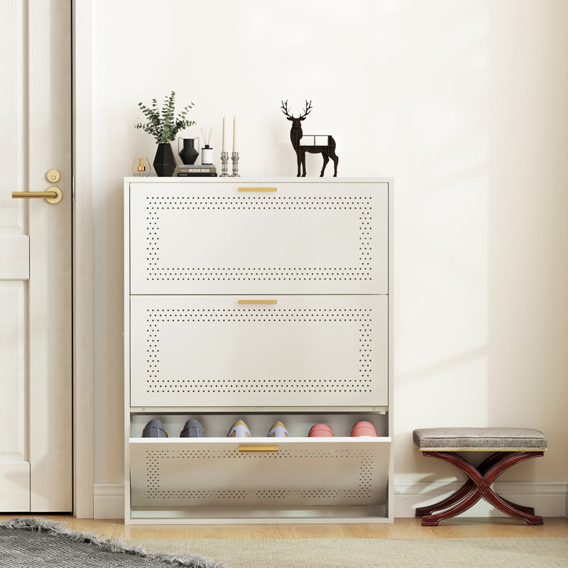31.5"W Metal Shoe Storage Cabinet with 3 Flip Drawers