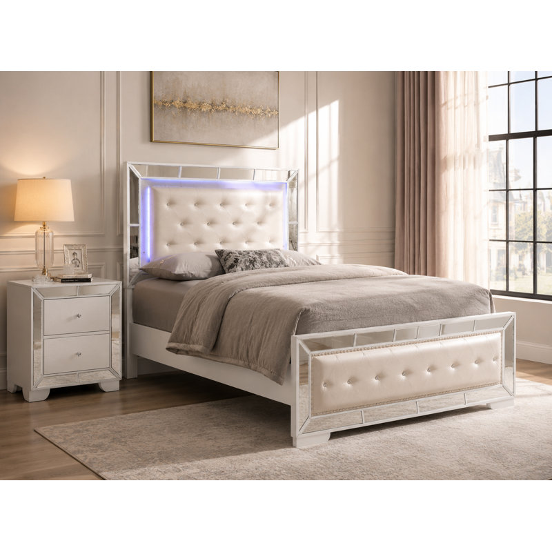 Claudia Silver Champagne 2pc Bedroom Set With Full LED Bed