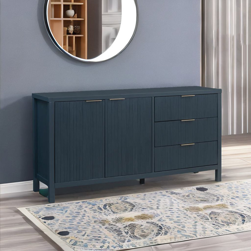 Minimalist Wave-pattern Sideboard, Blue