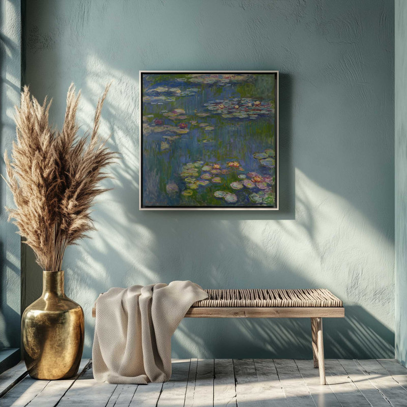 Réflexions de jardin d'eau, 16.75" H x 16.75" W, Noir satiné, Cadre flottant