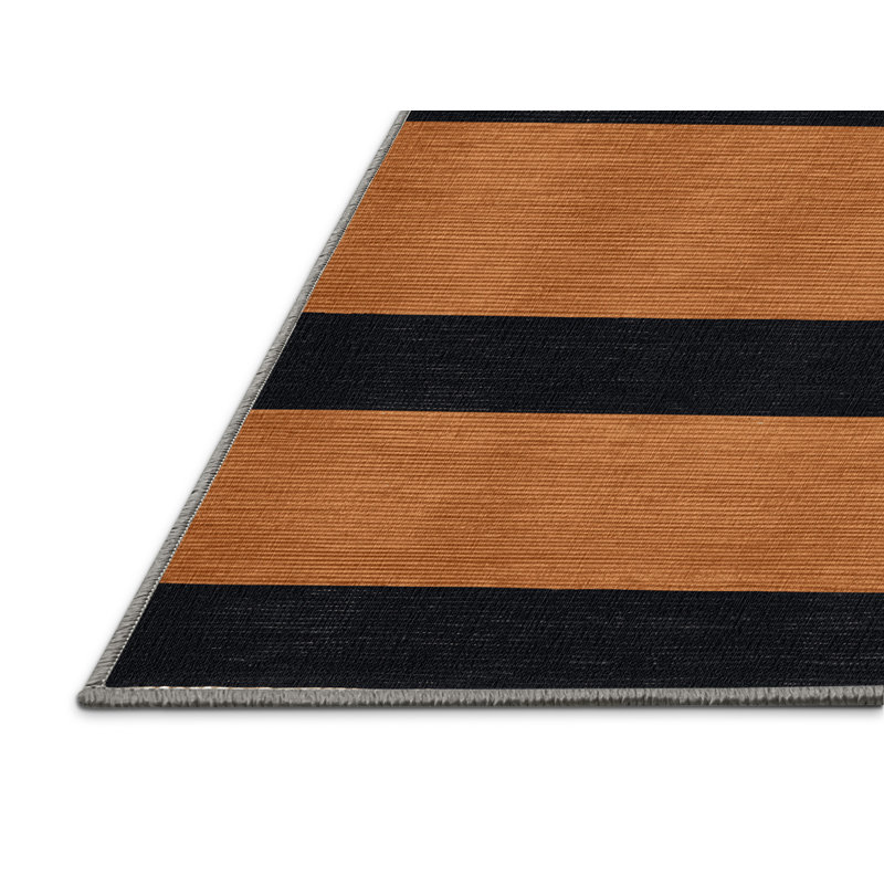 Tapis gris à rayures horizontales lavable à la machine, Rectangle de 5 pi x 8 pi