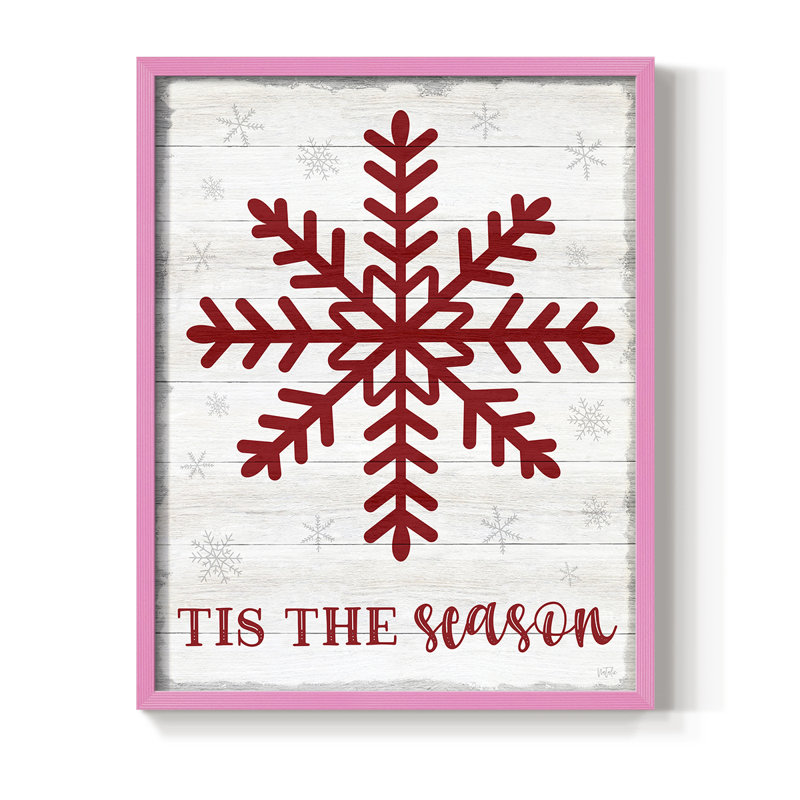 «Tis the Season Snowflake», reproduction encadrée - bois massif, Rose, H 11 po x l 9 po