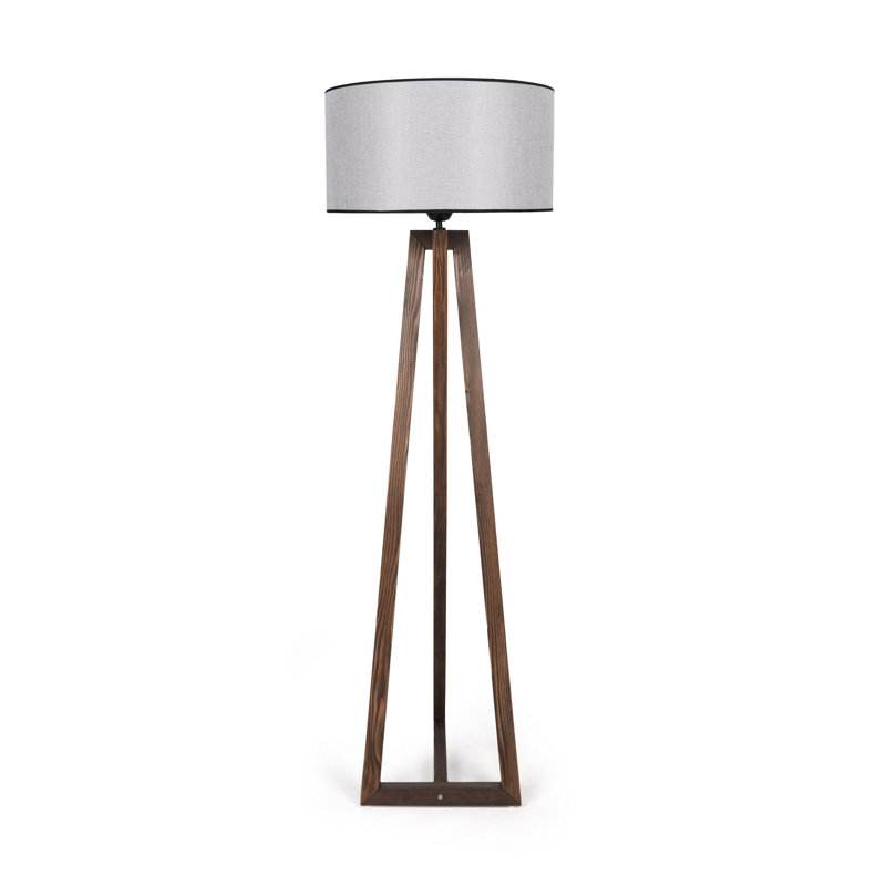 Lampe sur pied scandinave, corps en bois avec capuchon en tissu, hauteur 59,1 pouces | Diamètre du capuchon: 17,7 pouces, diamètre du pied: 16,9 pouces | Noyer et gris, interrupteur marche / arrêt, douille E27, 40 W maximum | Solution d'éclairage élégante et moderne