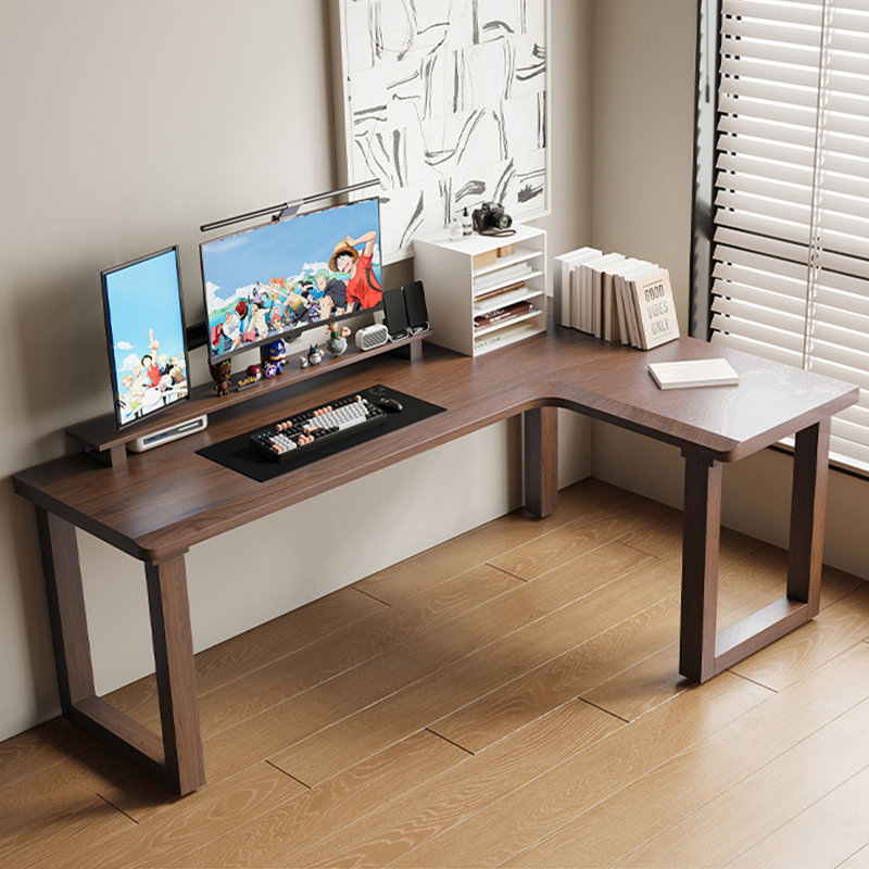 Bureau d'écriture en bois massif de couleur noyer clair, Noyer clair, Retour à droite, H 29,53 po x l 70,87 po x P 39,37 po