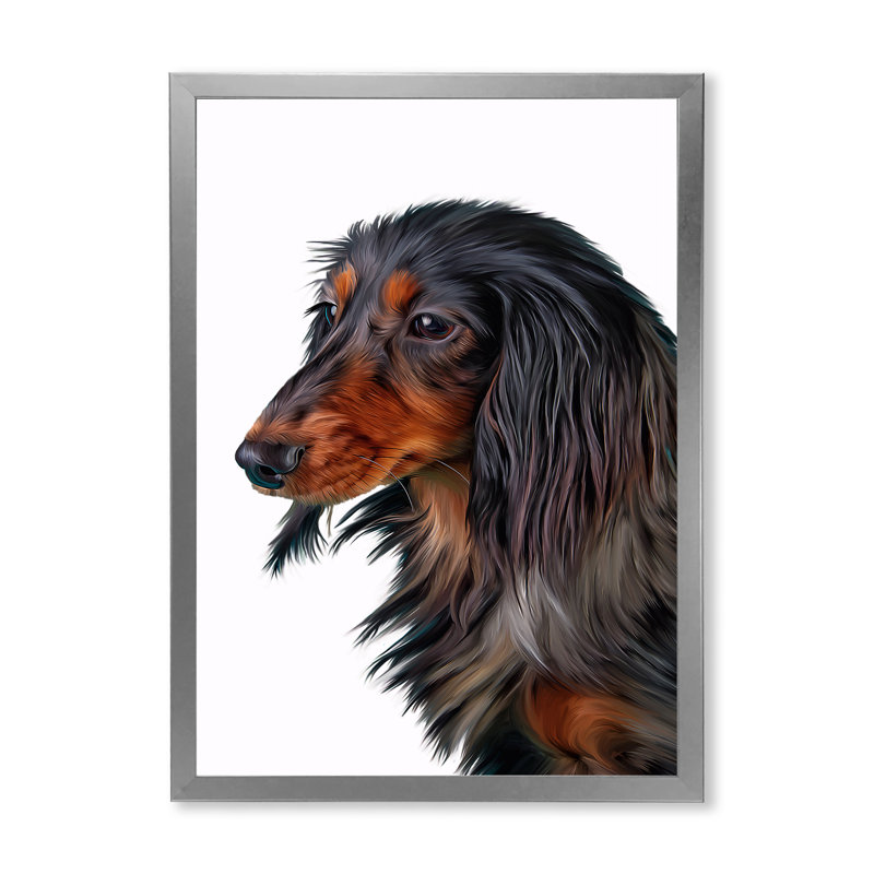 " Portrait Of A Dachshund ", 40" H x 30" W, Silver Picture Frame