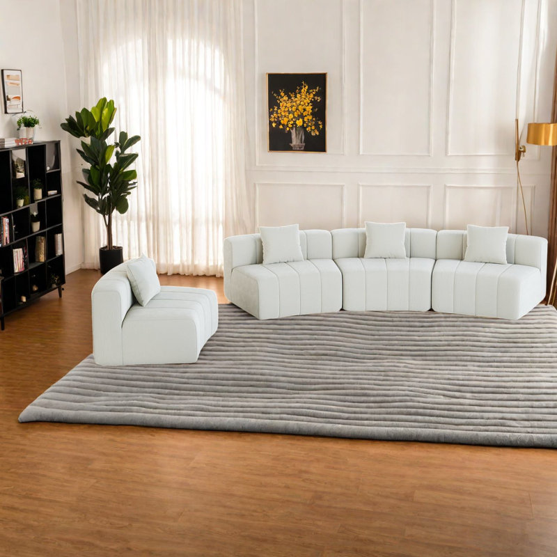 Élégant salon canapés modulaires en chenille beige