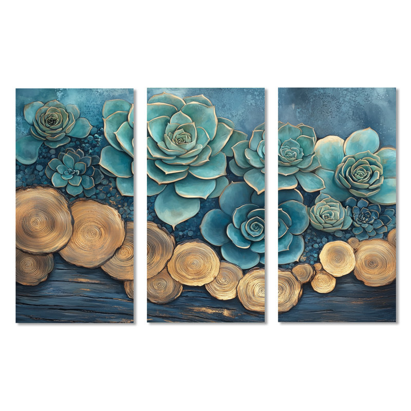 Serene Succulents I - Botanical, impression sur toile 3 pièces, H 32 po x l 48 po, Toile tendue