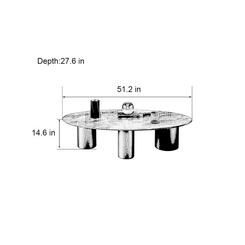 Table basse moderne en marbre ovale, H 14,6 po x L 51,2 po x l 27,6 po