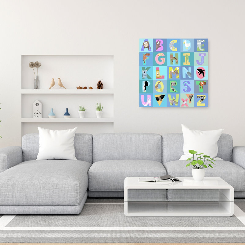 Whimsical Animal Alphabet Colorful Playful Abstract Wildlife Wall Art Print by Carla Daly - Wrapped Canvas Print
