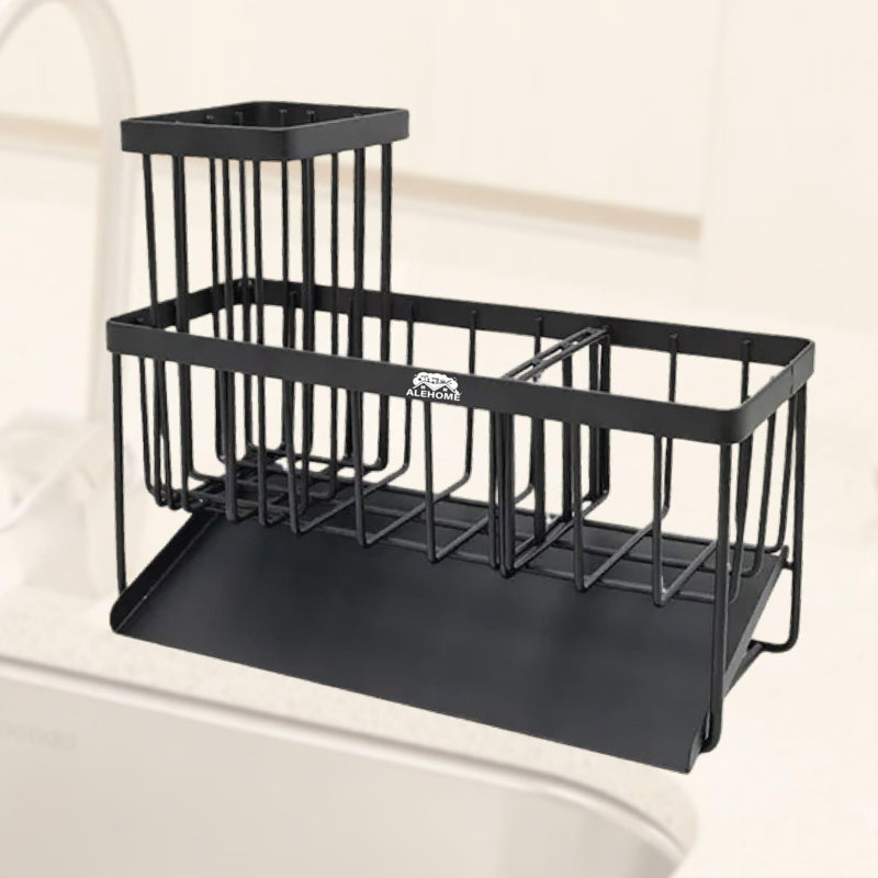 Évier de cuisine 2 en 1: distributeur de savon et support à éponge pour le rangement du comptoir