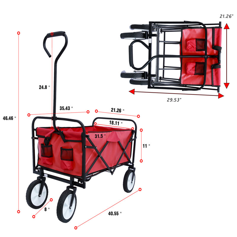 Chariot de magasinage pliable avec roulettes, H 46,46 po x l 40,55 po x P 21,26 po, Rouge