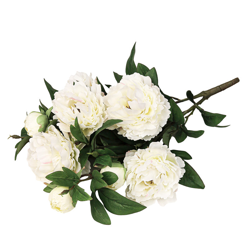 Bouquet de tiges de pivoines artificielles, Blanc, crème