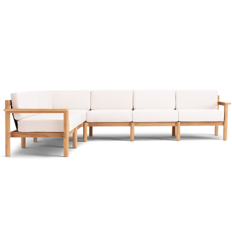 Canapé modulaire d'extérieur en teck Haven de 6 pièces avec coussins Sunbrella et accoudoirs en bois rouille, Toile Sunbrella