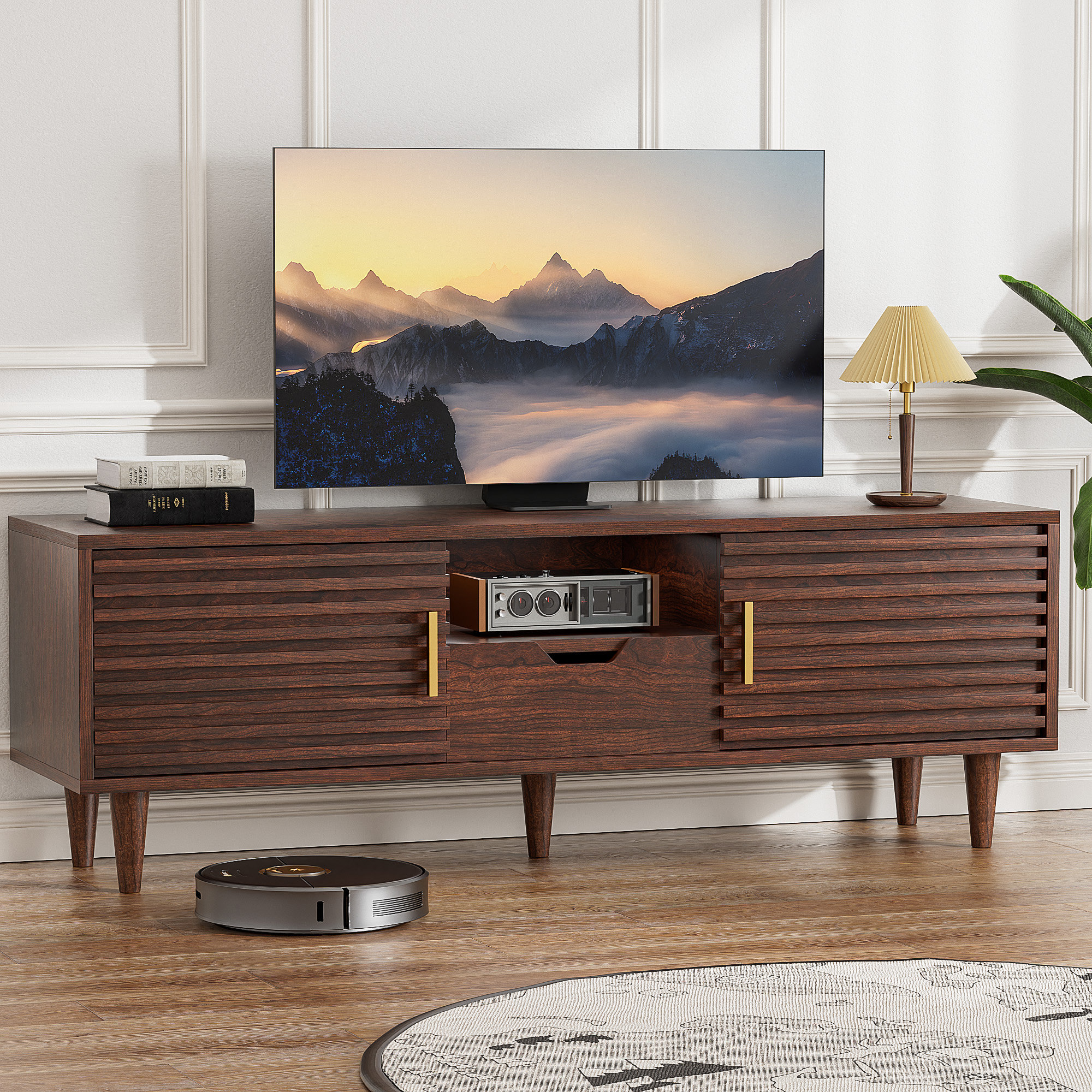 Ebern Designs Hadwin 59" Mid century TV Stand, fluted tv stand With drawers And storage Shelves Designed To Fit 32" - 65" Tvs. Wood Entertainment Center For Living Room And Bedroom, Media Console And Modern TV Console Table & Reviews | Wayfair