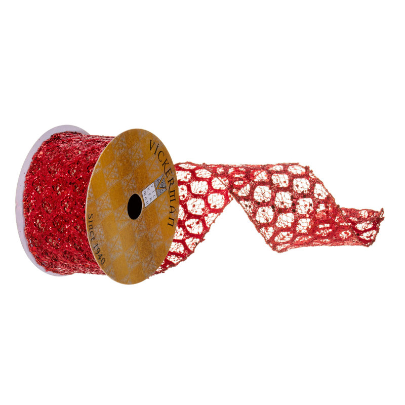 Ruban filaire à paillettes Vickerman, Rouge, H 0,13 po x l 2,5 po x P 360 po