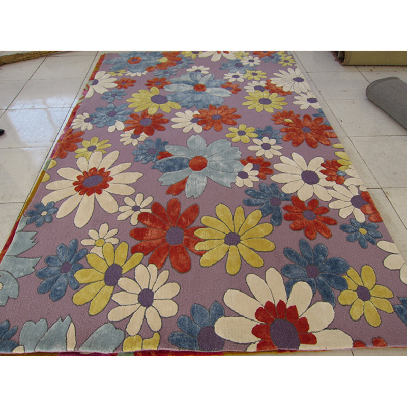 Tapis floral en laine et viscose touffeté à la main Wilton, Rectangle 8 pi x 10 pi