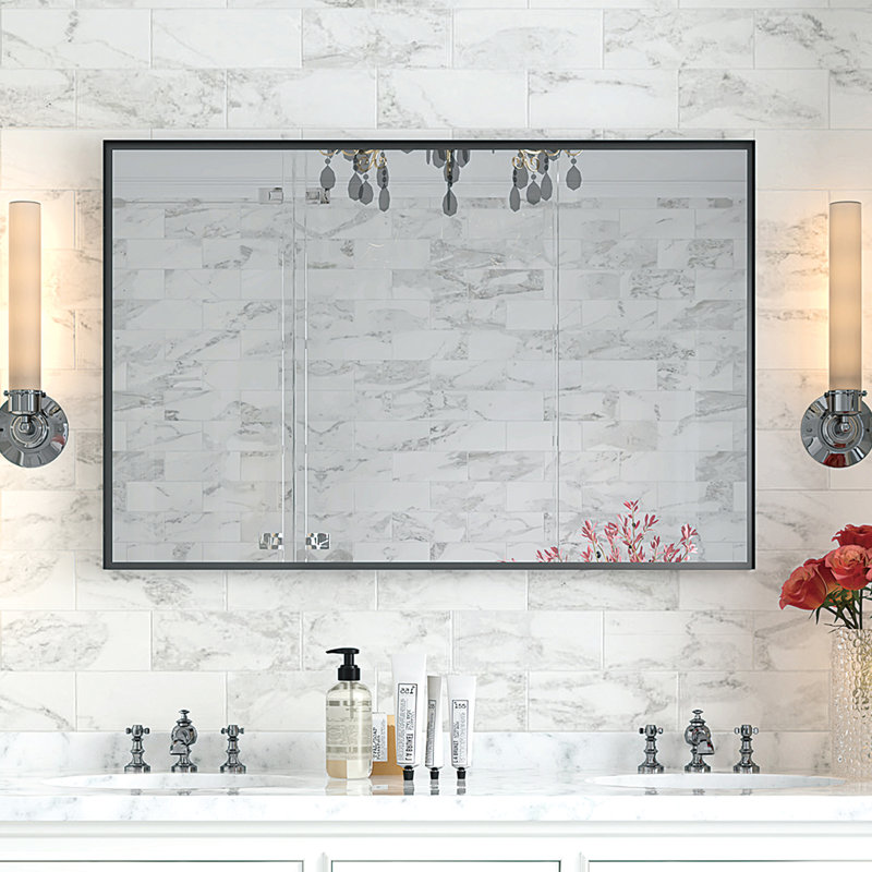 Miroir mural 40X30inch pour salle de bain, Horizontale, Black, 30 po x 40 po