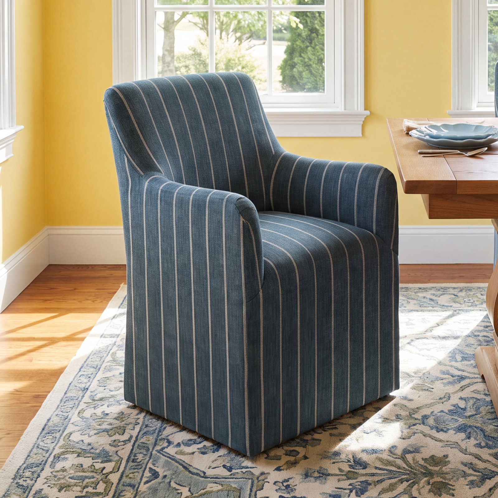Howth Dining Armchair, Fritz Indigo Stripe