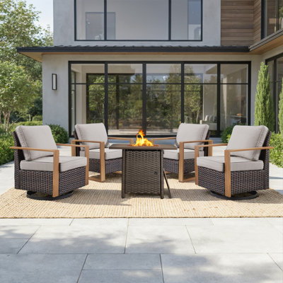 Ensemble de conversation pour patio avec accoudoirs et chaises pivotantes 5 pièces