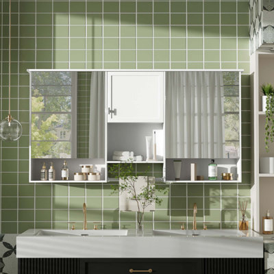 55 Inch Wall-Mount 3-In-1 Mirror Cabinet With Adjustable Shelf