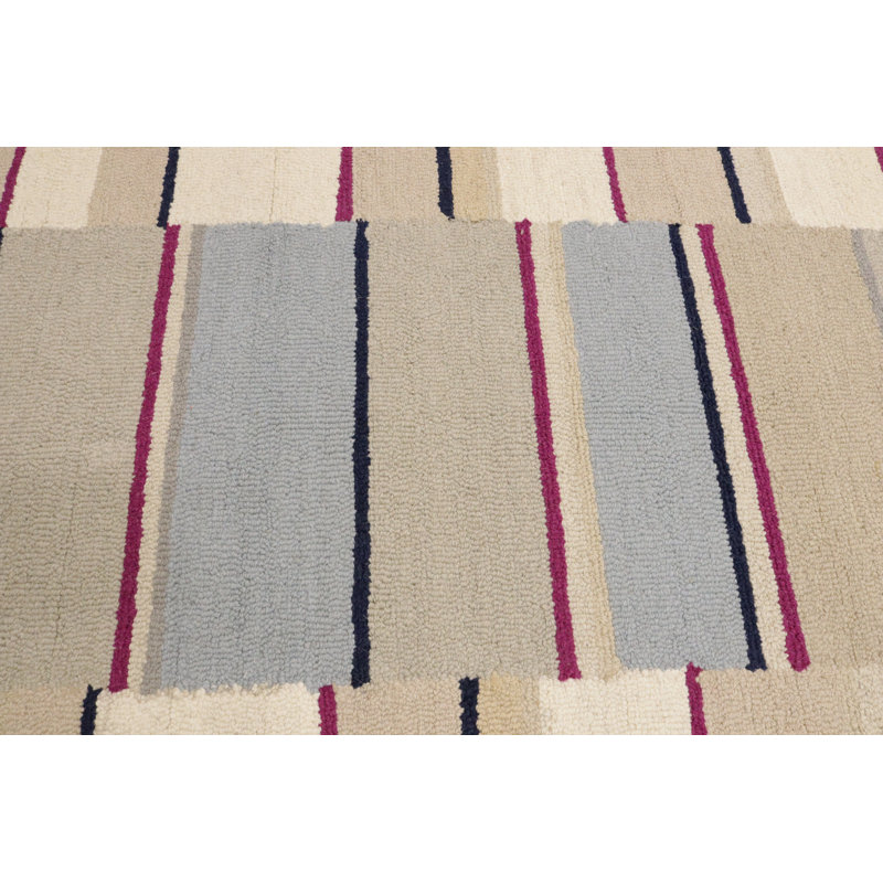 Tapis moderne multicolore rayé 5 x 8 touffeté à la main